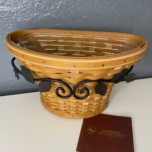 Longaberger At Home Garden Wall Vase Set & Wrought Iron Holder